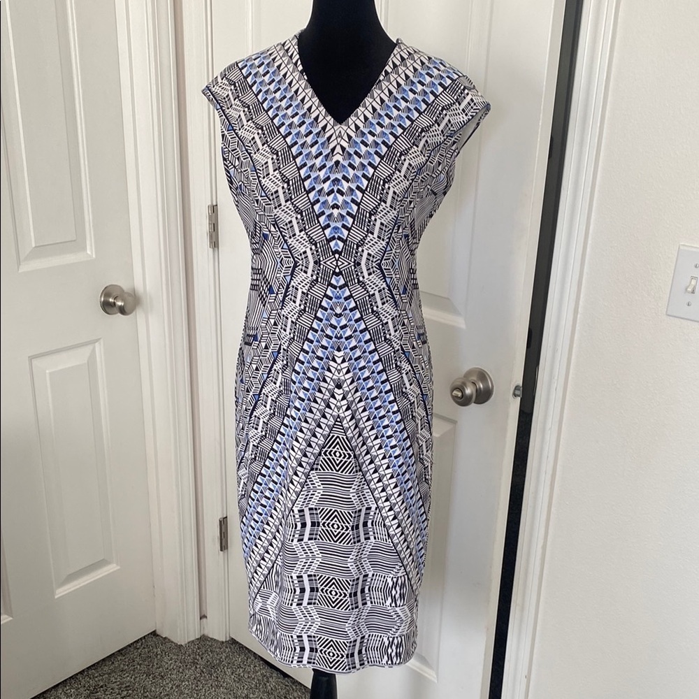 White House Black Market Midi Dress with Cap Sleeves and V-Neck